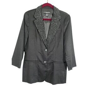 Retro Beaded Neutral Jacket L Black Tuxedo Rhinestone Neutral Preppy Artsy 90s